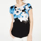Camiseta feminina Alfani estampada com bainha redonda, azul, tamanho pequeno pequeno