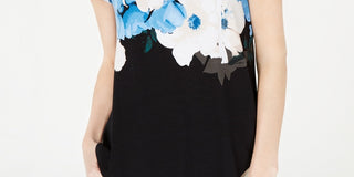 Camiseta feminina Alfani estampada com bainha redonda, azul, tamanho pequeno pequeno