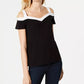 INC International Concepts Top feminino pequeno com acabamento contrastante e ombros descobertos, preto, tamanho pequeno S