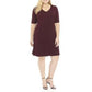 Vestido de coquetel curto com decote em V e manga curta Connected feminino, cor vinho, tamanho 22W