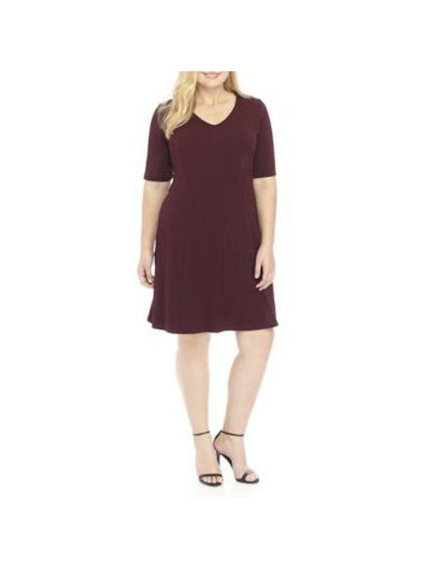 Vestido de coquetel curto com decote em V e manga curta Connected feminino, cor vinho, tamanho 22W