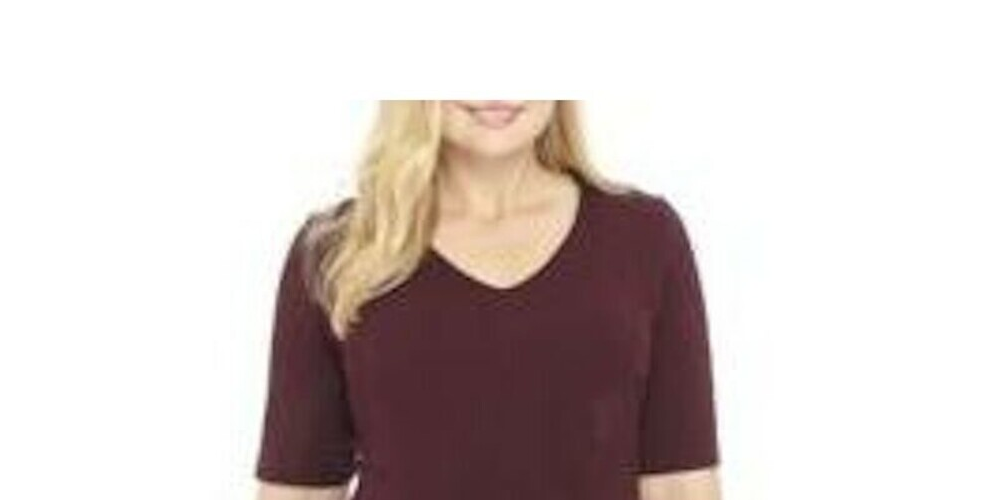 Vestido de coquetel curto com decote em V e manga curta Connected feminino, cor vinho, tamanho 22W