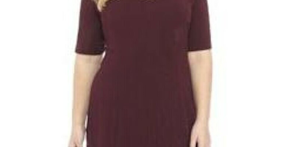 Vestido de coquetel curto com decote em V e manga curta Connected feminino, cor vinho, tamanho 22W