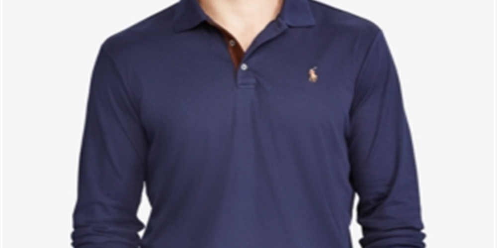 Camisa polo masculina Ralph Lauren Classic Fit de manga comprida em algodão macio, azul, tamanho XS