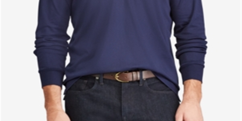Camisa polo masculina Ralph Lauren Classic Fit de manga comprida em algodão macio, azul, tamanho XS