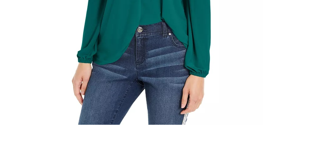 Blusa feminina com recorte e ombros descobertos, azul, tamanho médio, da INC International Concepts