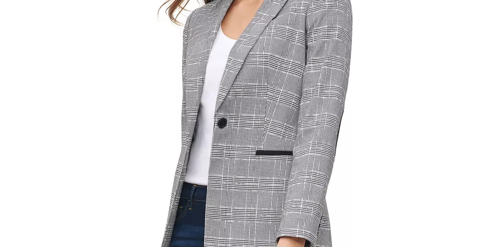 Tommy Hilfiger Blazer feminino xadrez com um botão e cotovelo cinza, tamanho 16