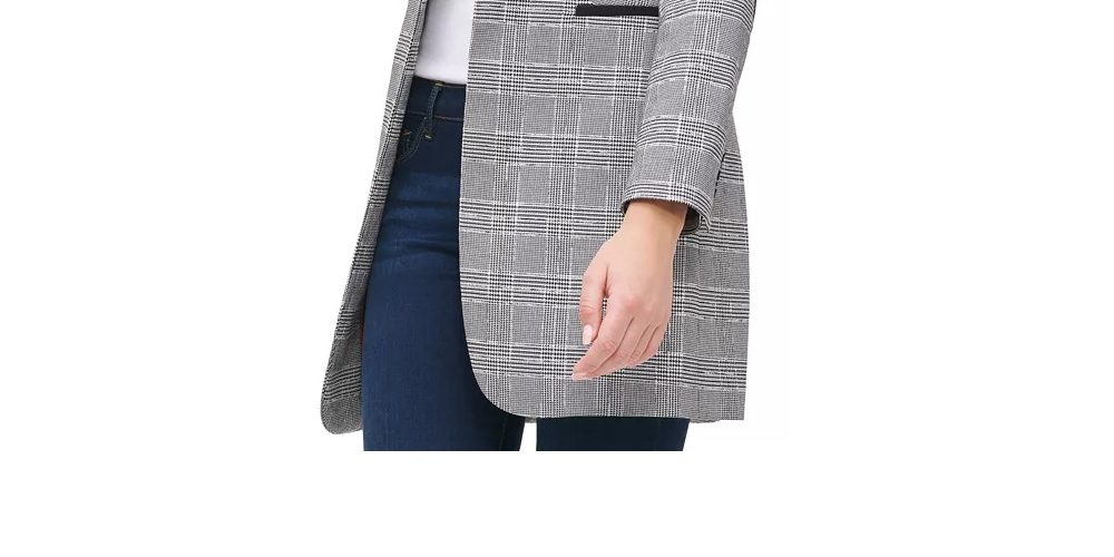 Tommy Hilfiger Blazer feminino xadrez com um botão e cotovelo cinza, tamanho 16