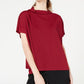 Blusa feminina Alfani com decote falso e manga curta, vermelha, tamanho grande