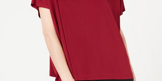 Blusa feminina Alfani com decote falso e manga curta, vermelha, tamanho grande