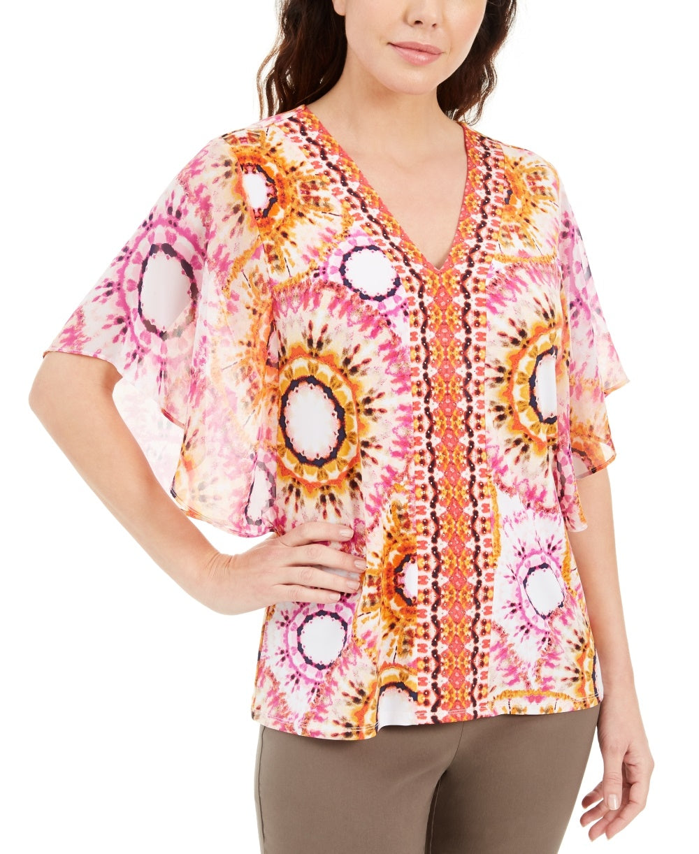 JM Collection Top feminino estampado com tachas rosa tamanho X-S