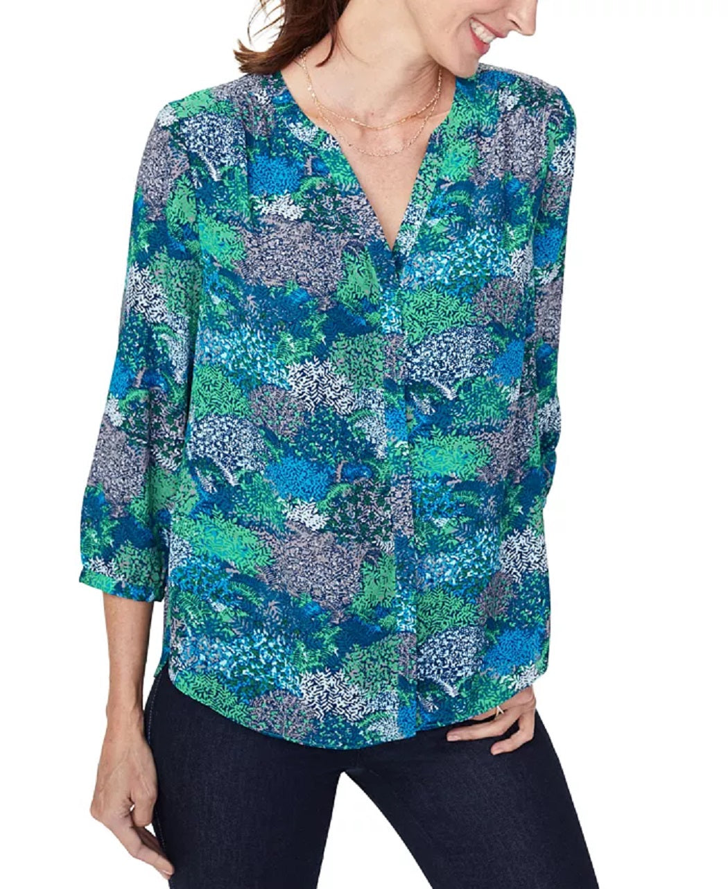 Blusa plissada feminina NYDJ verde tamanho X-S