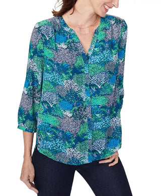 NYDJ Women's Pleated Blouse Green Size X-Small