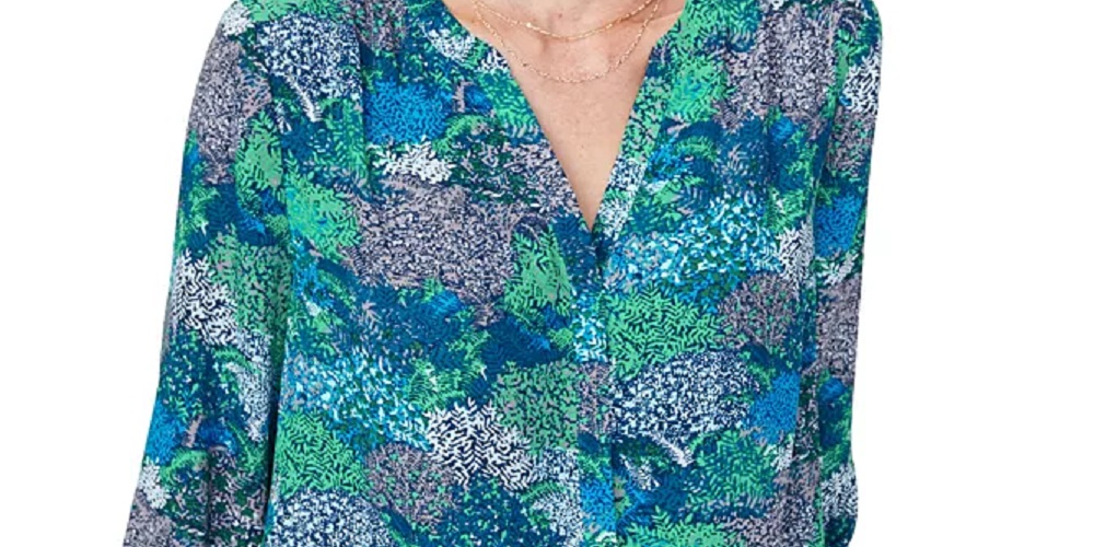 Blusa plissada feminina NYDJ verde tamanho X-S