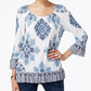 Blusa feminina com babados estilo camponês INC International Concepts, branca, tamanho pequeno