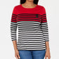 Karen Scott Top Listrado Feminino Petite Colorblocked Vermelho Brilhante Tamanho Petite XL