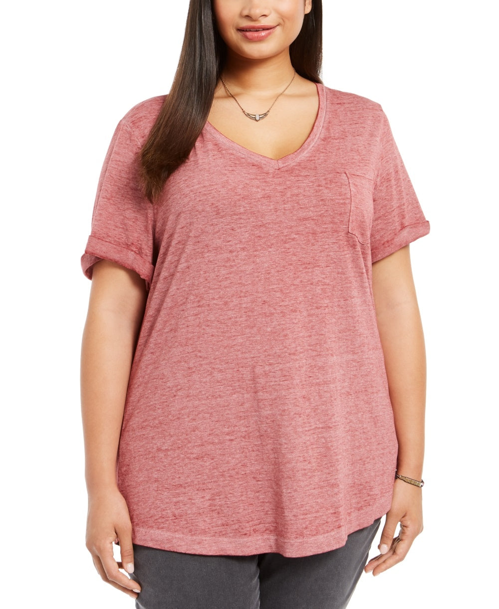Camiseta feminina plus size estilo &amp; co burnout vermelha tamanho 0X