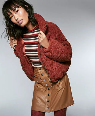 Jaqueta Sherpa Puffer Feminina Kit &amp; Sky Laranja Escuro Tamanho Médio