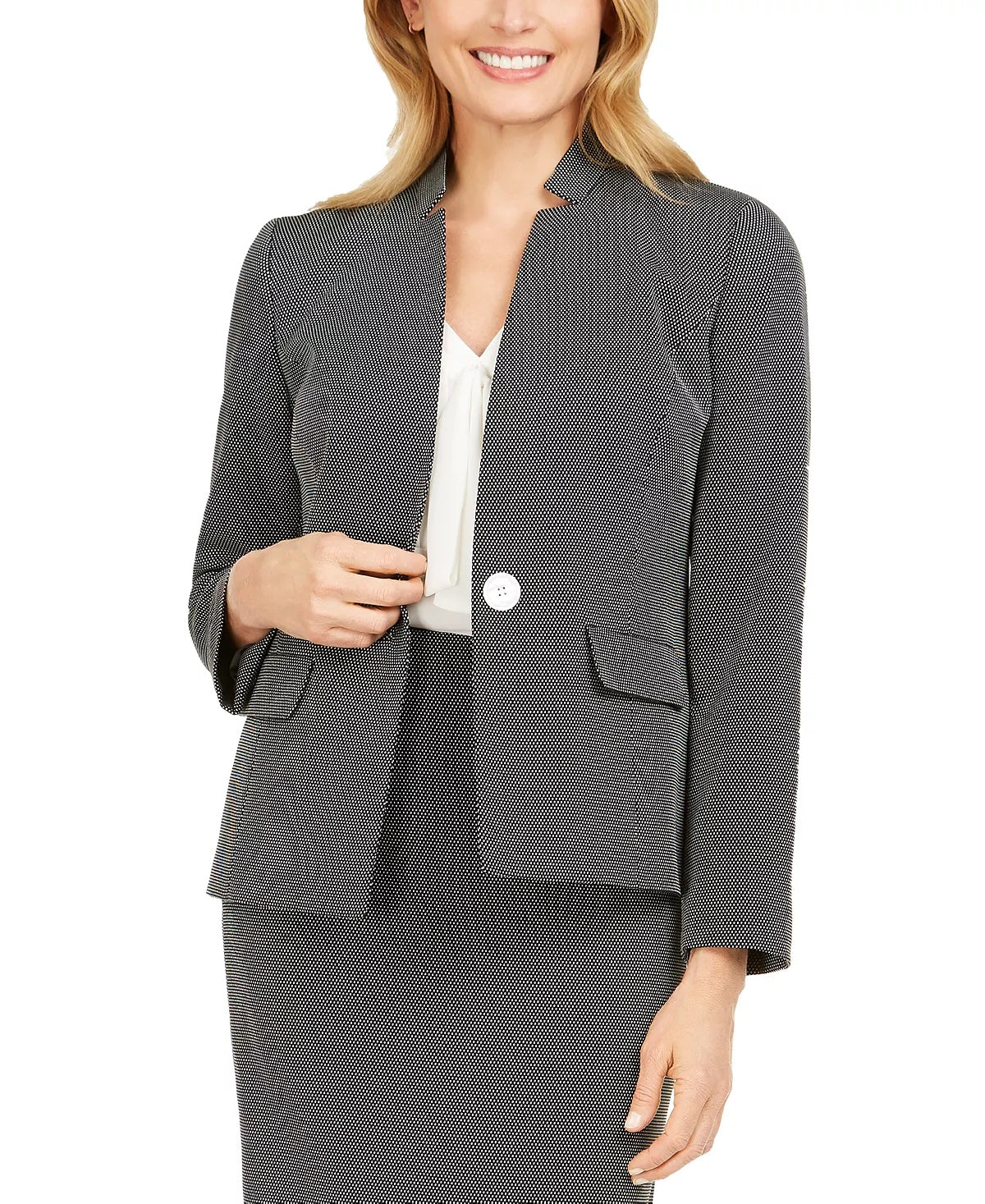 Blazer feminino Kasper Pindot com gola invertida, preto, tamanho 10