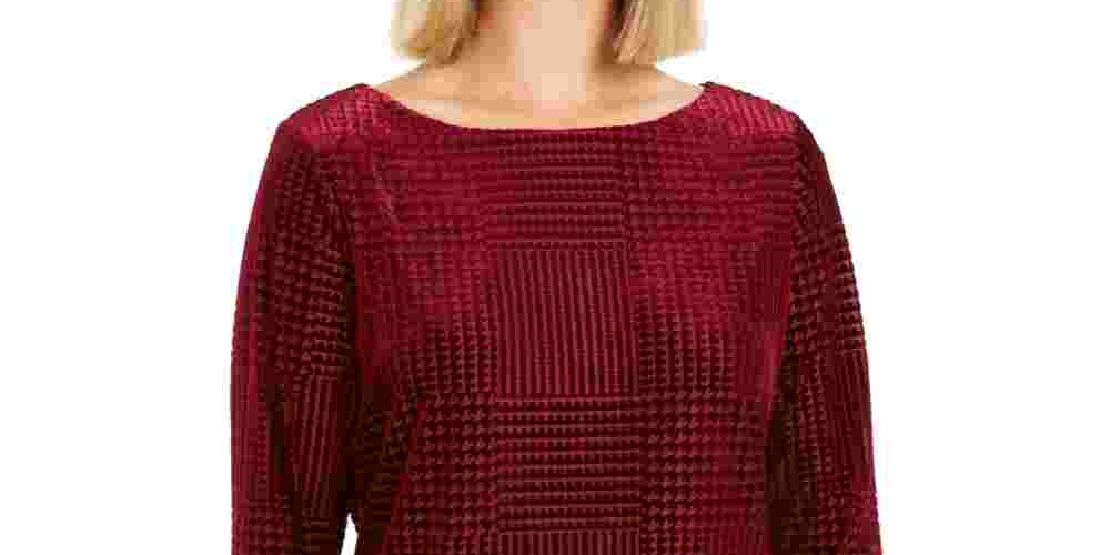 Charter Club Blusa feminina com decote canoa flocado, vermelha, tamanho pequeno médio