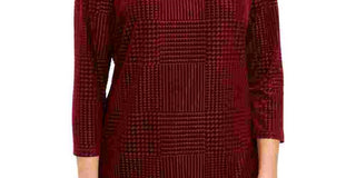 Charter Club Blusa feminina com decote canoa flocado, vermelha, tamanho pequeno médio