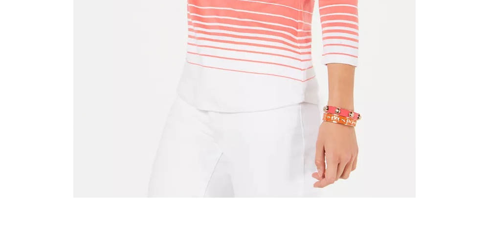 Charter Club Petite Pima Cotton Listrado com Ombros Abertos e Botões, Tamanho PL, Feminino