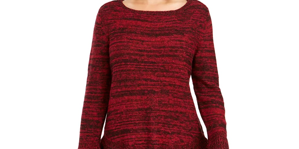 Suéter túnica feminino estilo &amp; co, pequeno, com babados, vermelho, tamanho PP