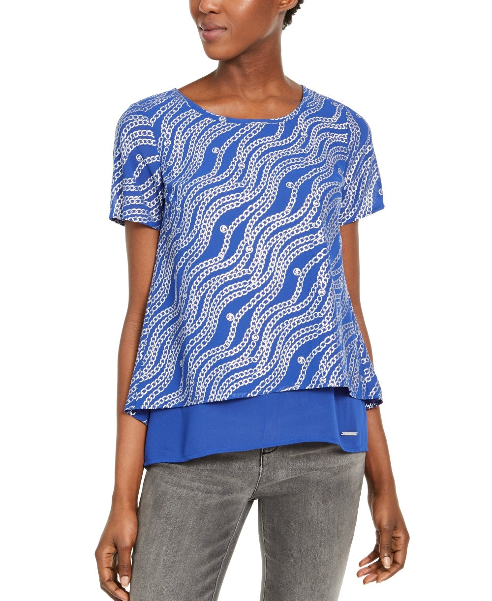Blusa feminina Michael Kors com estampa de corrente, tamanhos azul, tamanho GG