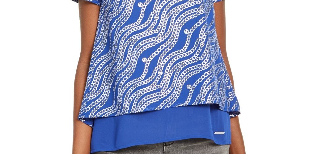 Blusa feminina Michael Kors com estampa de corrente, tamanhos azul, tamanho GG