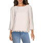 Blusa feminina Anne Klein desfiada com estampa desfiada e gola joia, branca, tamanho grande