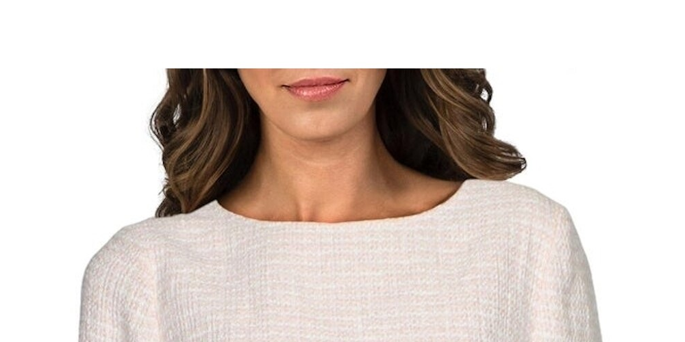 Blusa feminina Anne Klein desfiada com estampa desfiada e gola joia, branca, tamanho grande
