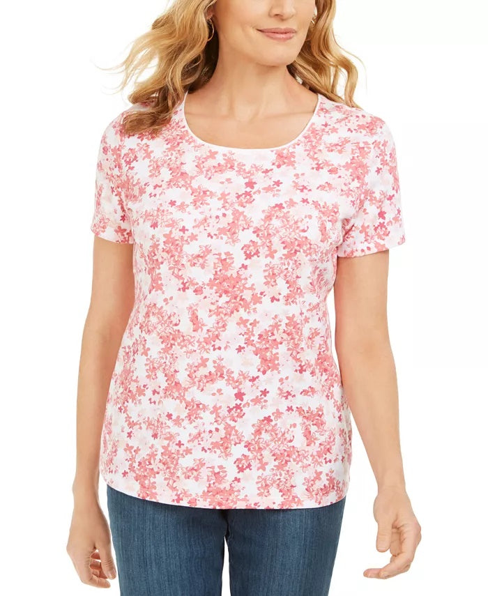 Blusa feminina Karen Scott com estampa floral, branca/rosa, tamanho X-S