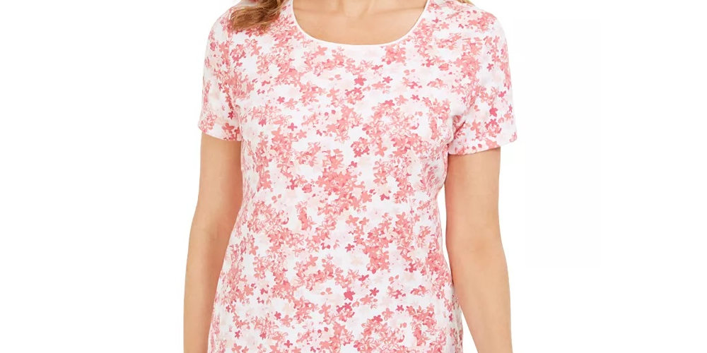 Blusa feminina Karen Scott com estampa floral, branca/rosa, tamanho X-S