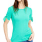 Blusa de malha feminina Maison Jules com mangas amarradas, verde, tamanho pequeno