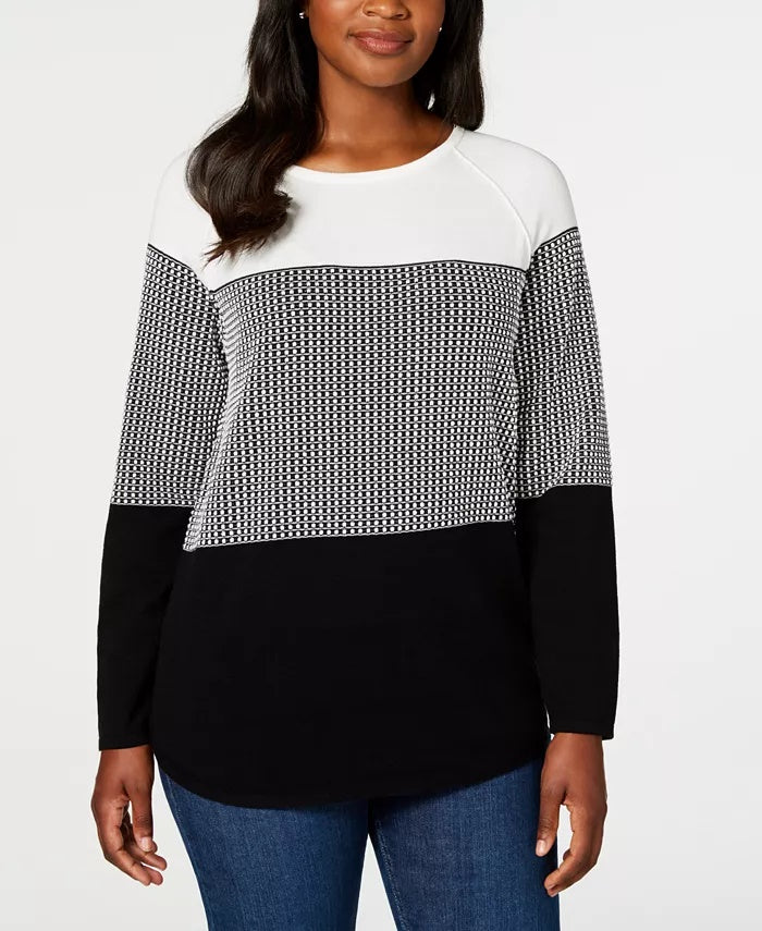 Karen Scott Suéter Feminino Petite Cotton Colorblock Preto Tamanho Petit G