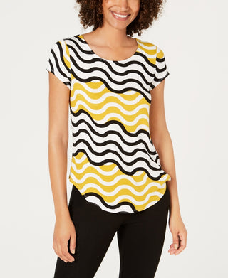 Camiseta feminina Alfani Petite com estampa e bainha redonda, tamanho P, amarela