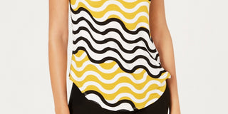 Camiseta feminina Alfani Petite com estampa e bainha redonda, tamanho P, amarela