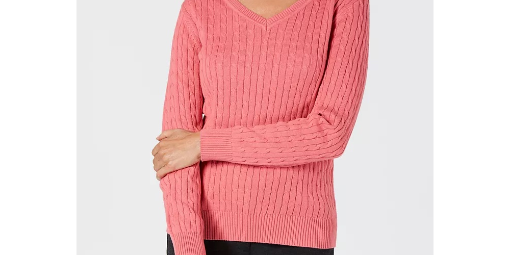 Karen Scott Suéter Feminino Petite Cotton Cable Knit Rosa Tamanho PXL