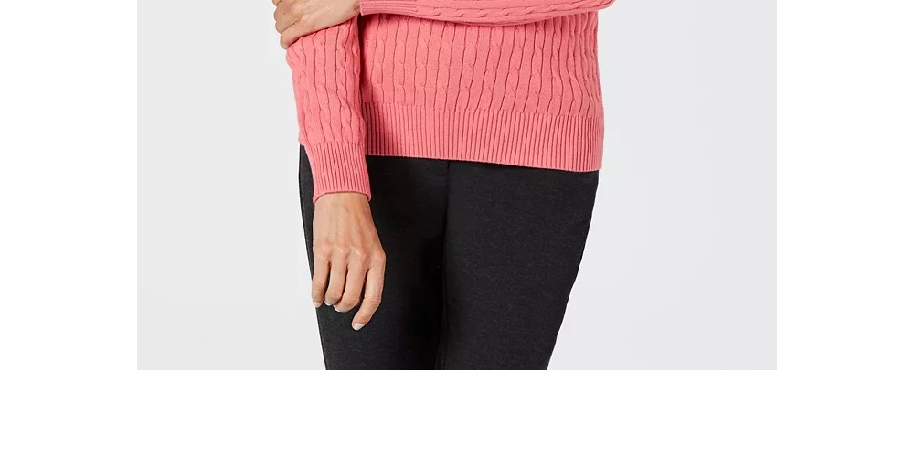 Karen Scott Suéter Feminino Petite Cotton Cable Knit Rosa Tamanho PXL