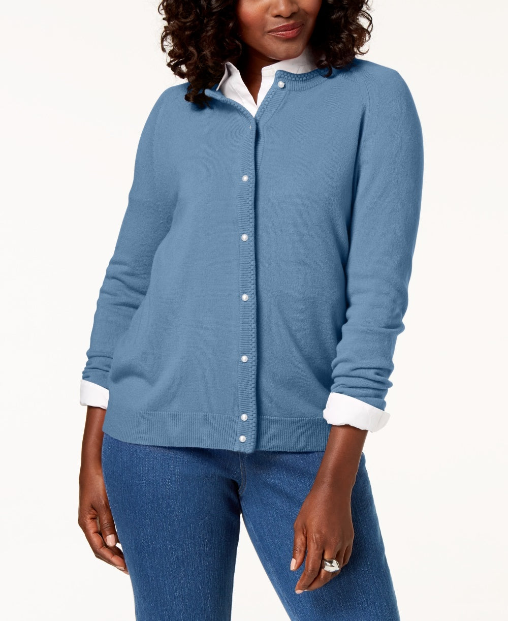 Karen Scott Cardigan Feminino Petite Luxsoft Botão Azul Tamanho Petite