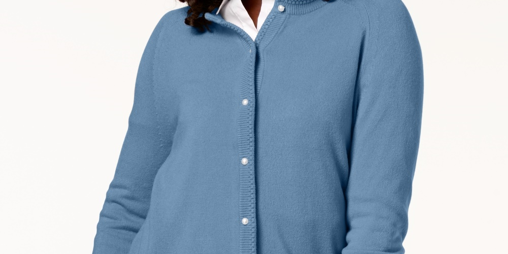 Karen Scott Cardigan Feminino Petite Luxsoft Botão Azul Tamanho Petite