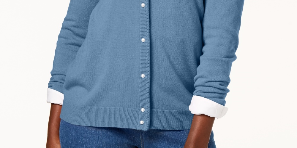 Karen Scott Cardigan Feminino Petite Luxsoft Botão Azul Tamanho Petite