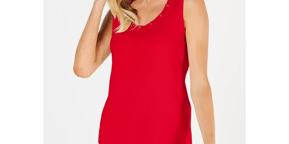 Karen Scott Top Feminino com Acabamento em Tachas e Gola Escada, Coral, Tamanho Médio