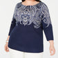Karen Scott Blusa Feminina Plus Size Estampada Manga 3/4 Azul Tamanho 0X