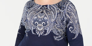 Karen Scott Blusa Feminina Plus Size Estampada Manga 3/4 Azul Tamanho 0X