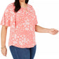 Blusa feminina plus size com estampa e mangas curtas Charter Club, vermelha, tamanho 4X