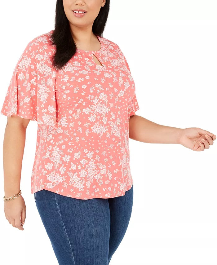 Blusa feminina plus size com estampa e mangas curtas Charter Club, vermelha, tamanho 4X