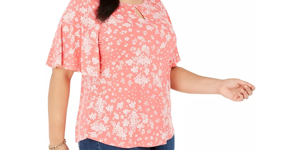 Blusa feminina plus size com estampa e mangas curtas Charter Club, vermelha, tamanho 4X