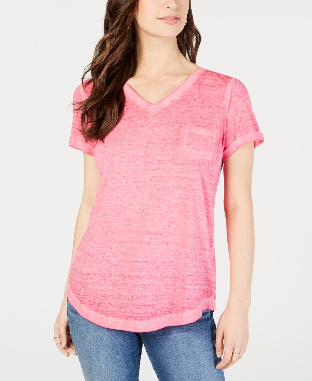 Camiseta feminina estilo &amp; co com decote em V e estampa Burnout, rosa, tamanho P