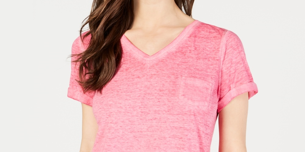 Camiseta feminina estilo &amp; co com decote em V e estampa Burnout, rosa, tamanho P